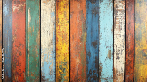 Multicolored wooden planks with rustic textured surface