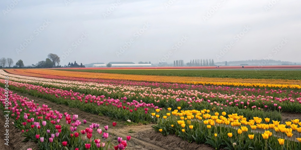 Colorful flowers blooming in a vast field, springtime, serene Colorful flowers blooming in a vast field, springtime, serene
