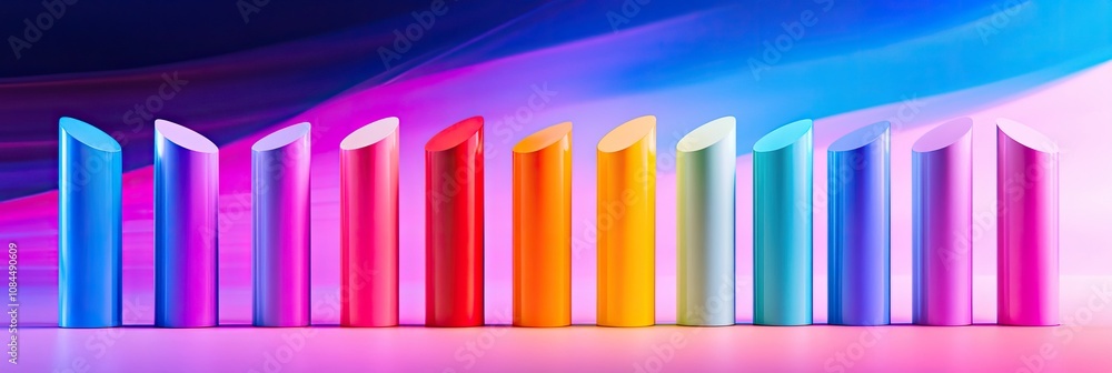 A set of colorful lipstick tubes arranged in a row on a vibrant background A set of colorful lipstick tubes arranged in a row on a vibrant background