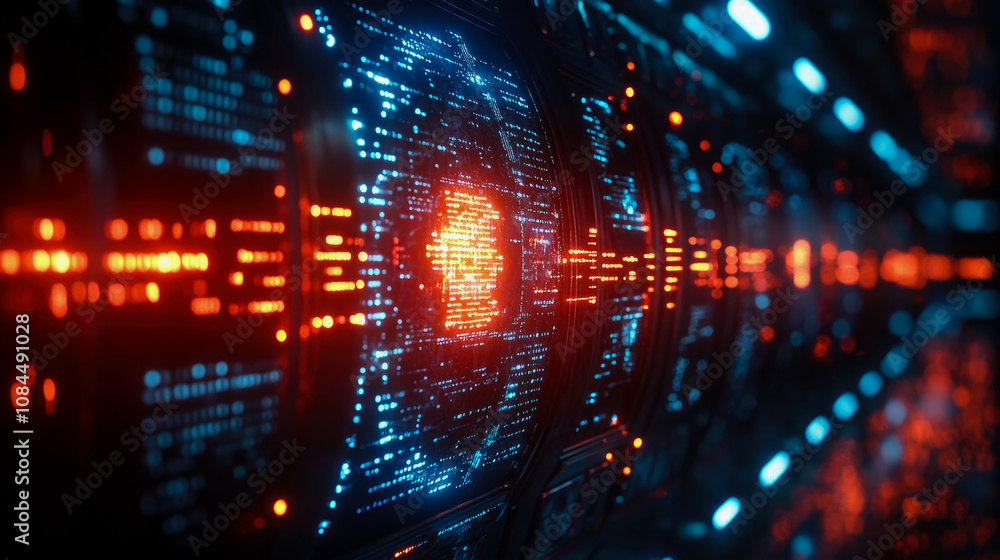 The dynamic illumination of neon lights creates a stunning visual in a high-tech environment, showcasing patterns and colors at night The dynamic illumination of neon lights creates a stunning visual in a high-tech environment, showcasing patterns and colors at night