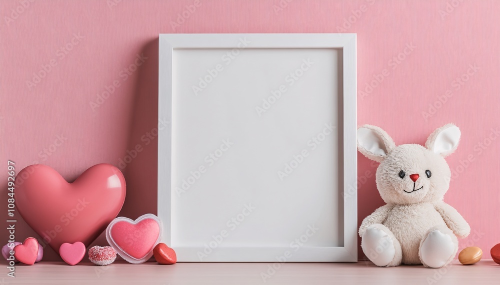 Valentine's Day Mockup Featuring a Blank Frame Styled with Festive Candies and Romantic Elements for Creative Projects Valentine's Day Mockup Featuring a Blank Frame Styled with Festive Candies and Romantic Elements for Creative Projects