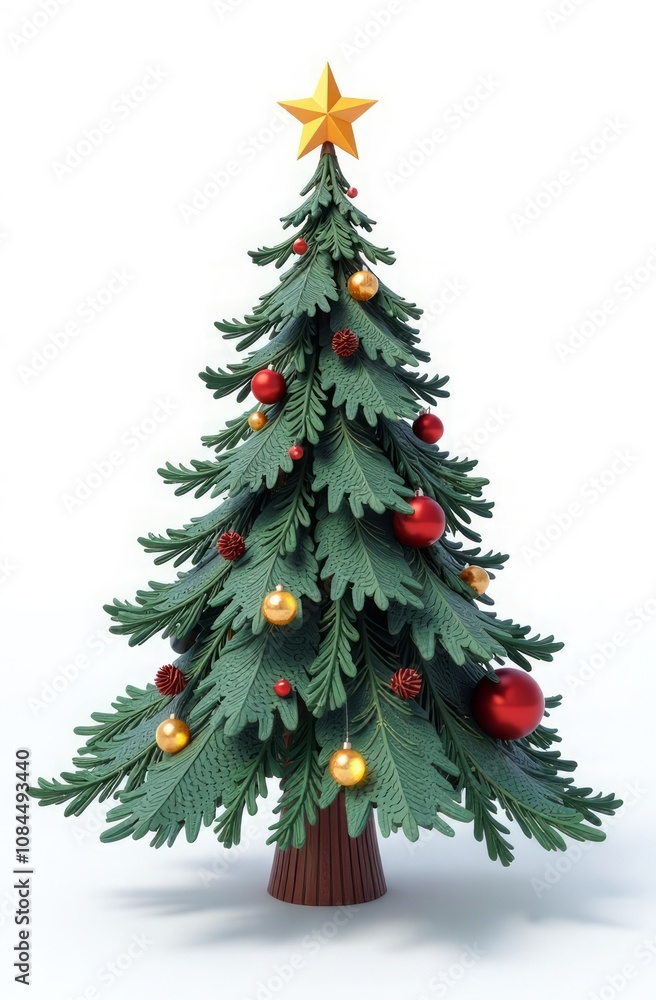 Fototapeta premium Christmas tree with a Christmas star, toys, light garlands