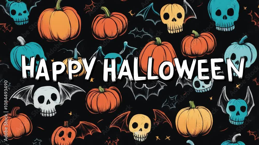 Halloween greeting “Happy Halloween” with bats and pumpkins Holiday animated background Halloween greeting “Happy Halloween” with bats and pumpkins Holiday animated background