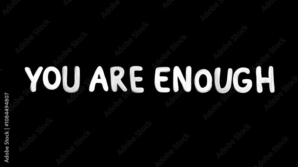 Positive motivational phrase “You are enoug” on a black background written in cheerful colorful letters Positive motivational phrase “You are enoug” on a black background written in cheerful colorful letters
