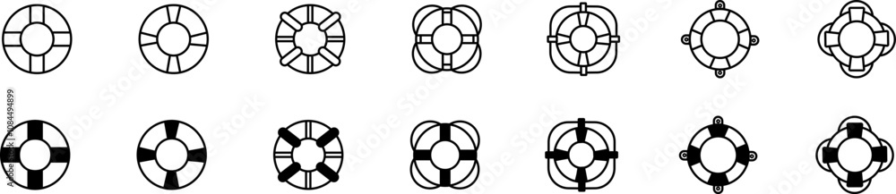 Lifebuoy icon set. Black lifebuoy for drowning. Lifebuoy vector icons