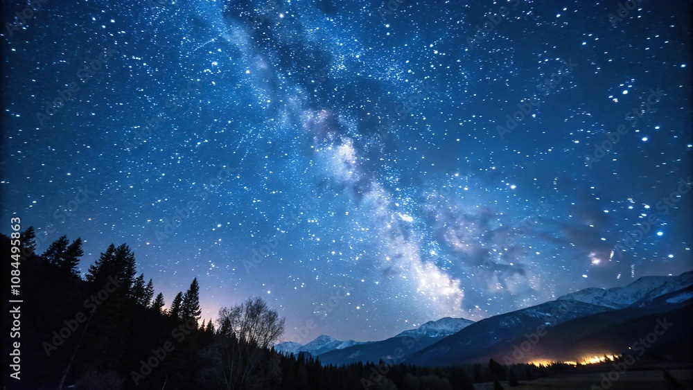 Naklejka premium Dazzling starry night with vibrant stars and a deep blue background, astronomy, space, evening sky, starry sky, celestial scene