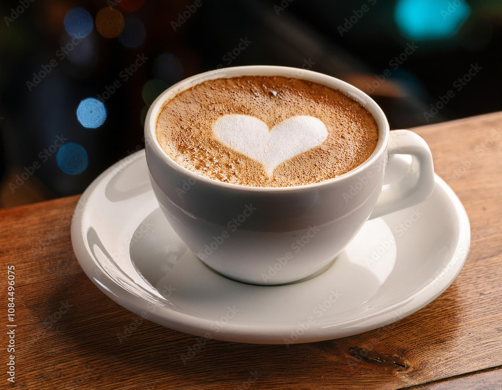 Obraz premium Tasse de café latte au déjeuner mousse de lait en forme de cœur