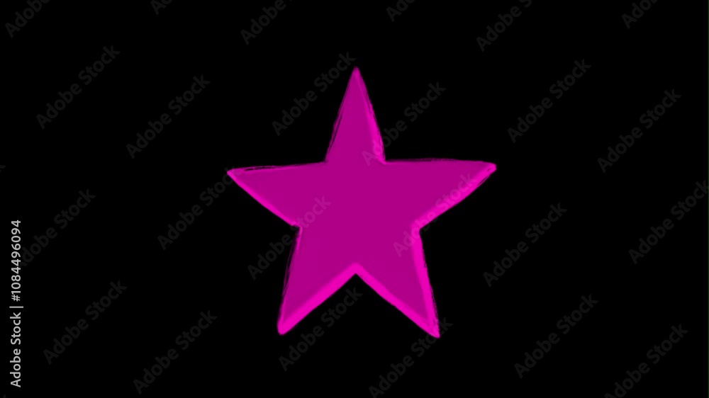 Pink star moving in stop motion animation style hand drawn on black background, music background idea Pink star moving in stop motion animation style hand drawn on black background, music background idea