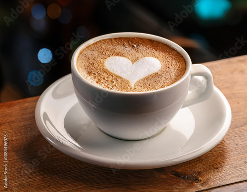 Tasse de café latte au déjeuner mousse de lait en forme de cœur photo