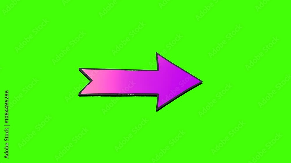 Purple pointing eye-catching arrow moving in stop motion animation style hand drawn on green screen chroma key background Purple pointing eye-catching arrow moving in stop motion animation style hand drawn on green screen chroma key background
