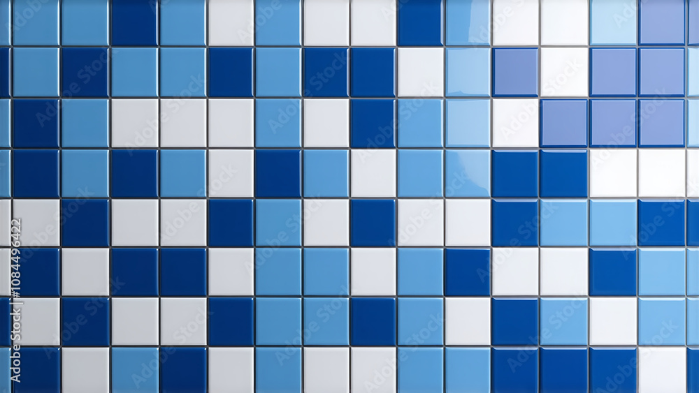 Abstract Geometric Tiles – Squares and rectangles arranged in a tile pattern with varying shades of blue, white, and gray. Abstract Geometric Tiles – Squares and rectangles arranged in a tile pattern with varying shades of blue, white, and gray.