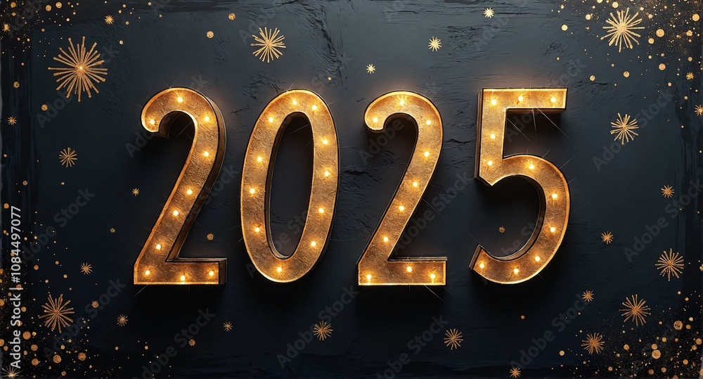 A vibrant Colorful illustration of the new year 2025 with sparkling lights and festive decorations in a cheerful atmosphere A vibrant Colorful illustration of the new year 2025 with sparkling lights and festive decorations in a cheerful atmosphere