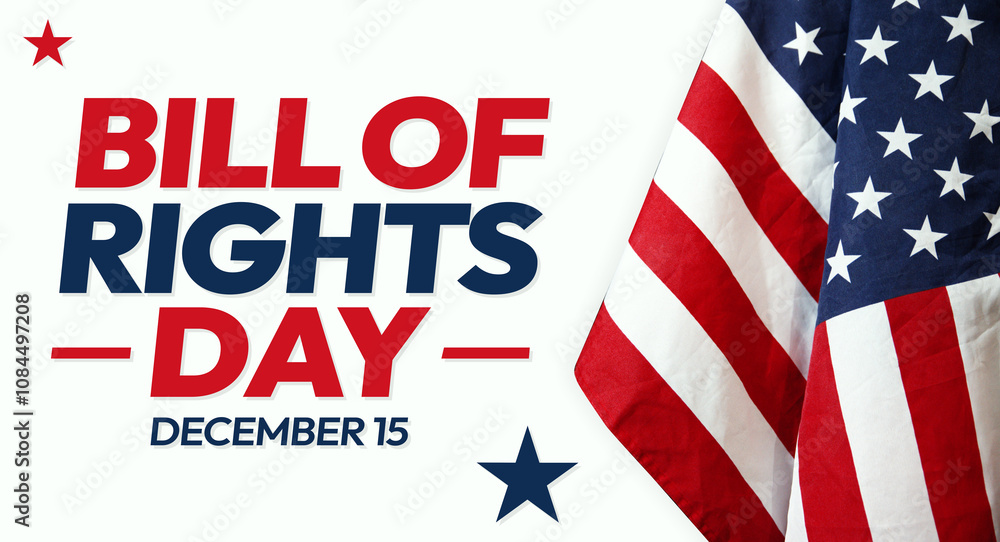 Bill of Rights Day background design with waving flag on the side and typography. USA bill of rights day wallpaper backdrop Bill of Rights Day background design with waving flag on the side and typography. USA bill of rights day wallpaper backdrop
