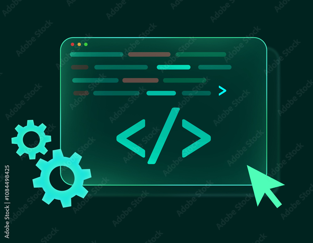 Coding and debugging concept modern design on dark backdrop. Programming screen symbol glowing design Coding and debugging concept modern design on dark backdrop. Programming screen symbol glowing design