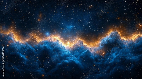 A stunning cosmic scene featuring vibrant clouds and stars in a deep space setting.