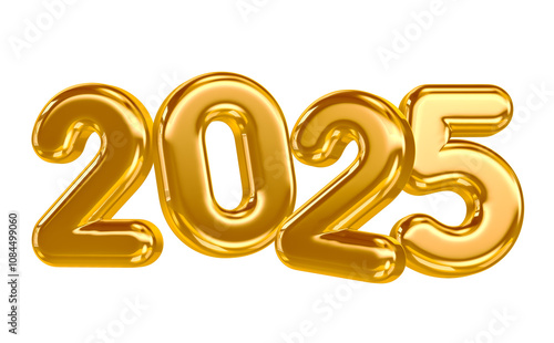 2025 Gold Numbers with Glossy Finish in 3D Render for Modern New Year Themes with transparent background