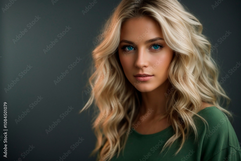 Fototapeta premium hermosa mujer rubia aislada en fondo verde.