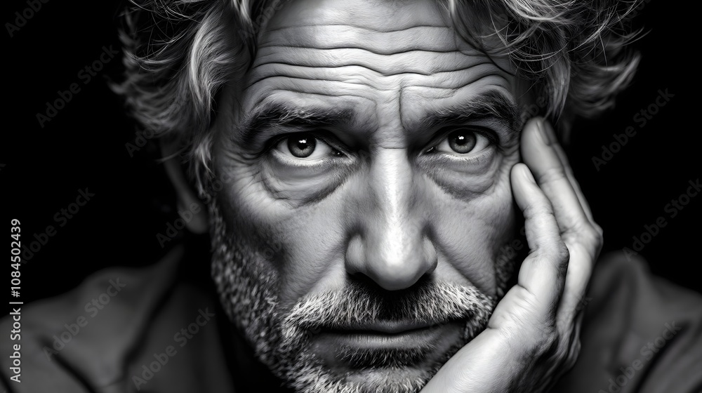Thoughtful Black and White Portrait of a Man Thoughtful Black and White Portrait of a Man