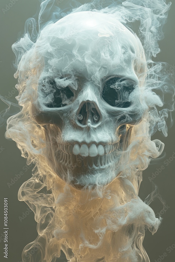Fototapeta premium Smoke forming a skull symbolizing danger of smoking. AI generated