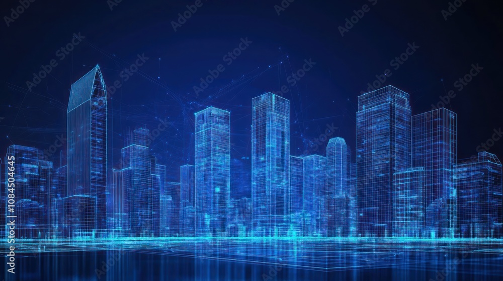 A futuristic cityscape rendered in blue, showcasing digital architecture and connectivity. A futuristic cityscape rendered in blue, showcasing digital architecture and connectivity.