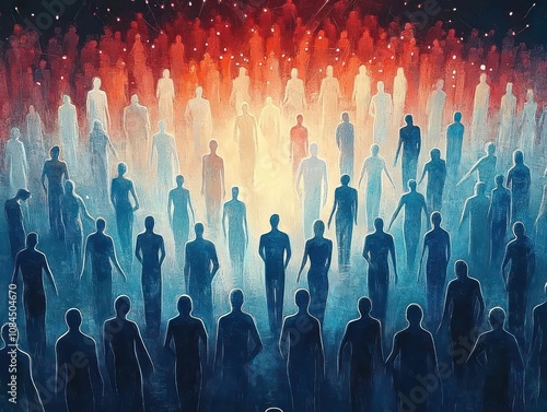 Spiritual family constellations with central glowing figure and symbolic energy, AI generated