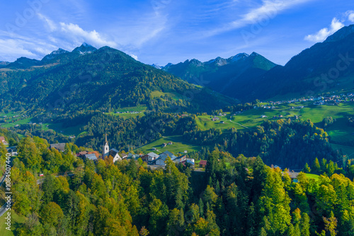 The Village of Blons in the Gross Walsertal Valley, State of Vorarlberg, Austria, Drone Photography