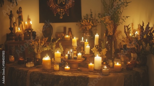 Celtic Samhain Festival celebration with candles and seasonal decorations