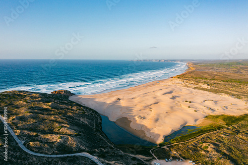 High quality panorama photo of Famous Bordeira's Beach in Algarve, Portugal, drone view photo