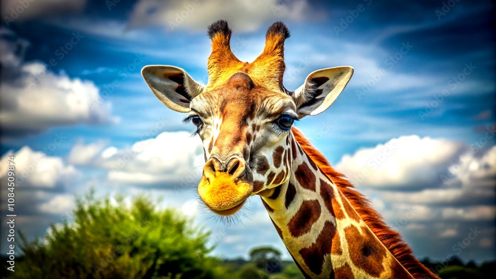 Obraz premium Stunning Portrait of a Giraffe Against a Crisp Background Capturing the Elegance and Grace of This Majestic Animal Perfect for Nature Lovers and Wildlife Enthusiasts