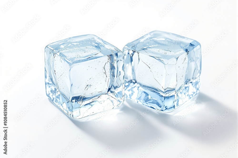 Close-up of Two Crystal Clear Ice Cubes on a White Background Close-up of Two Crystal Clear Ice Cubes on a White Background