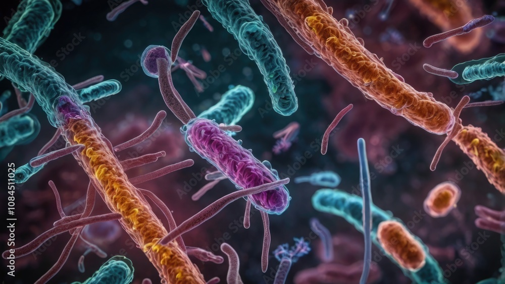 Obraz premium AI-generated cartoon of germs, superbugs, or bacteria-like creatures. Vibrant, multi-colored image showing resilience to treatment, symbolizing medical challenges