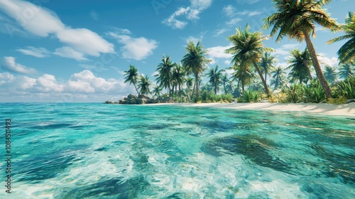 Beautiful beach. View of nice tropical beach with palms around. Holiday and vacation concept. Tropical beachat Philippines on the coast island Siargao photo