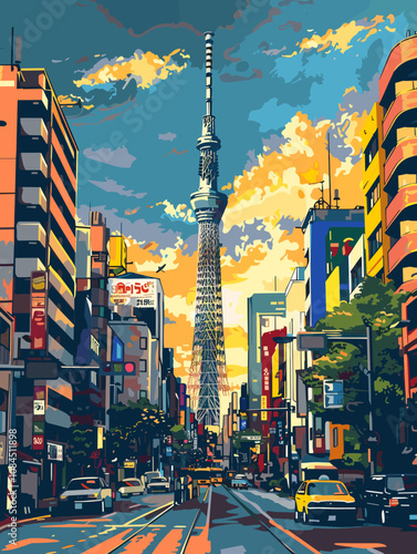 Tokyo City Beautiful Vector Illustration for Postcards, Web Sites and Your Design