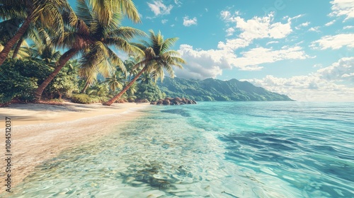 Landscape view of turquoise Caribbean Sea and lush green tropical island of San Andres y Providencia, Colombia photo