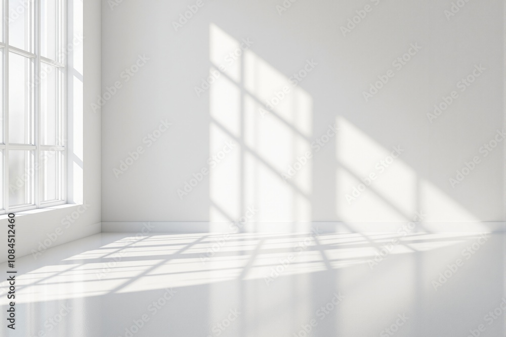 Fototapeta premium Bright Minimalist Interior with Natural Light and Shadow Patterns