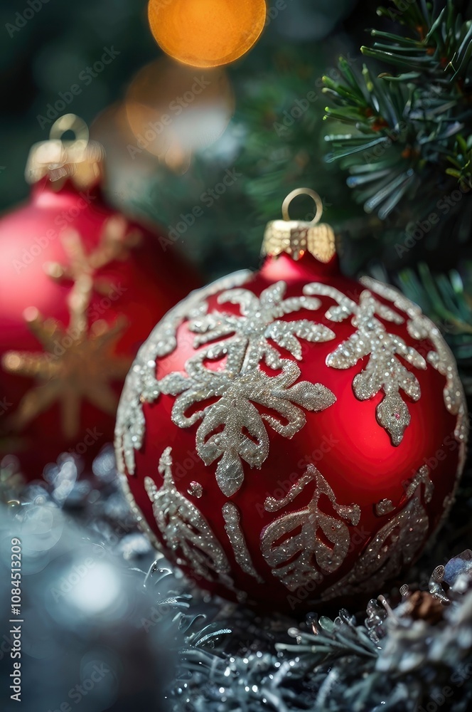 Holiday decorations, defocused background, copy space - generative ai Holiday decorations, defocused background, copy space - generative ai