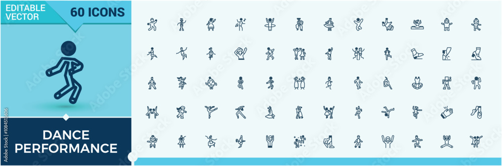 Dance Performance icon set. Featuring ballet, happy, club, dance, person, art, pose and more. Pixel perfect. Editable vector outline and solid icons. Dance Performance icon set. Featuring ballet, happy, club, dance, person, art, pose and more. Pixel perfect. Editable vector outline and solid icons.
