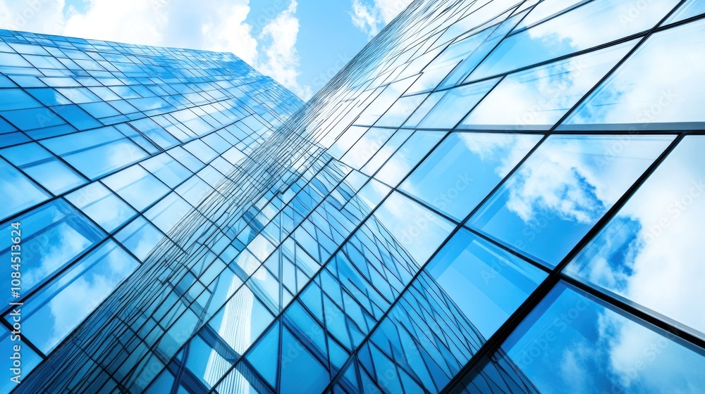 A modern glass skyscraper reflecting the sky and clouds. A modern glass skyscraper reflecting the sky and clouds.
