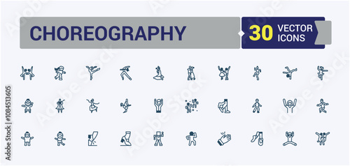 Choreography line web icon set. Containing entertainment, men, person, man, style, dance and more. Flat UI icon design. Editable vector icon and illustration.