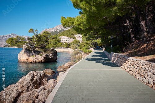 Promenade by the Adriatic Sea in Brela town, Croatia