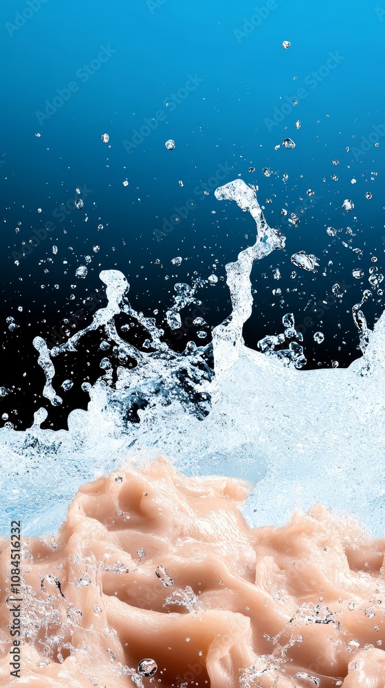 Fototapeta premium Water Splashing on Creamy Liquid Abstract Blue Background