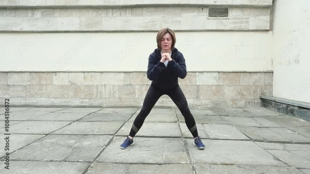 A woman is doing sports, training in the park, doing bends A woman is doing sports, training in the park, doing bends