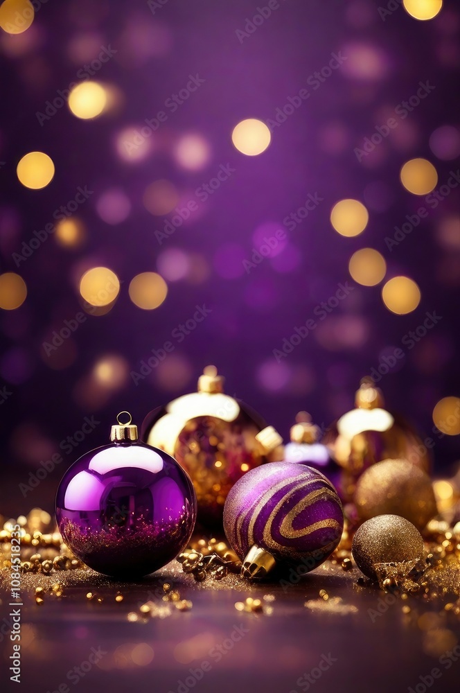 Abstract luxury christmas background, purple and gold, bokeh effects - generative ai Abstract luxury christmas background, purple and gold, bokeh effects - generative ai