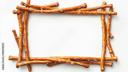 Frame of crunchy breadsticks creating empty space on white background photo