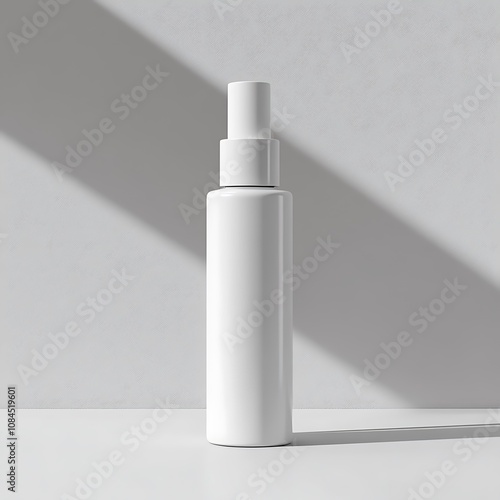 White Spray Bottle on a White Surface with Shadow