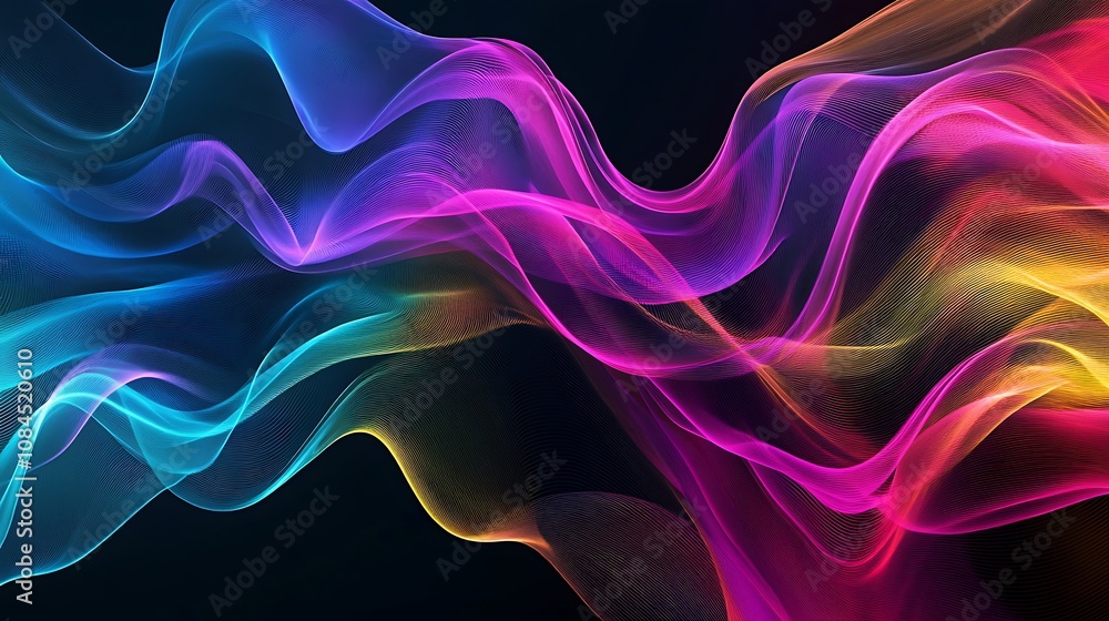 Smooth wavy wallpaper in ultraviolet shades with ethereal flowing design. Smooth wavy wallpaper in ultraviolet shades with ethereal flowing design.
