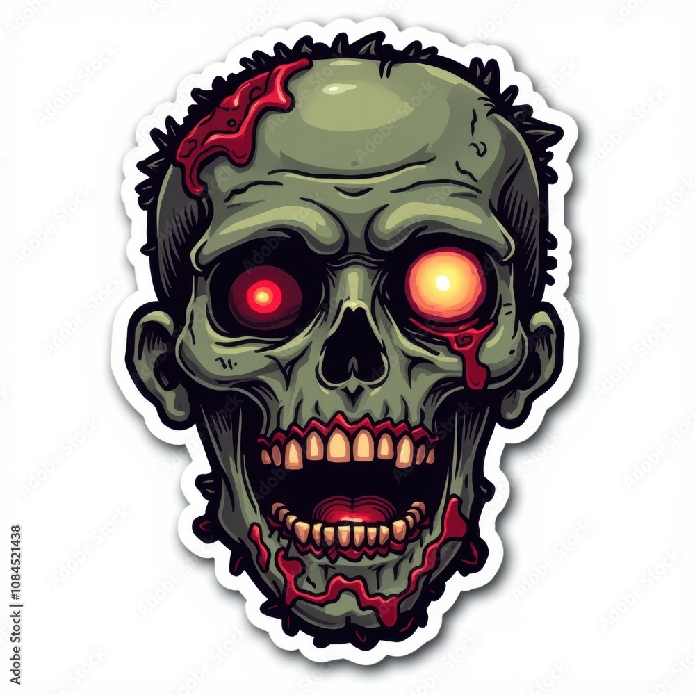 Colored Zombie Head Sticker on White Background Colored Zombie Head Sticker on White Background