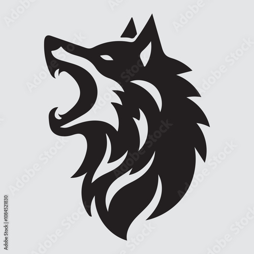 Roaring Wolf Head silhouette, perfect for pet-themed designs and branding projects, ideal for logos, artwork, and digital creations, pet-related projects, perfect for canine lovers photo