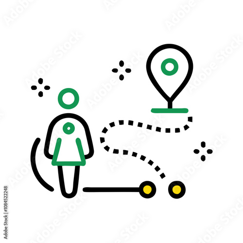 User following paths icon with colorful elements for navigation and tracking