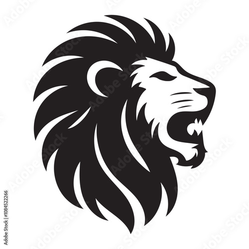 Roaring Lion head silhouette, perfect for pet-themed designs and branding projects, ideal for logos, artwork, and digital creations, pet-related projects, perfect for canine lovers photo